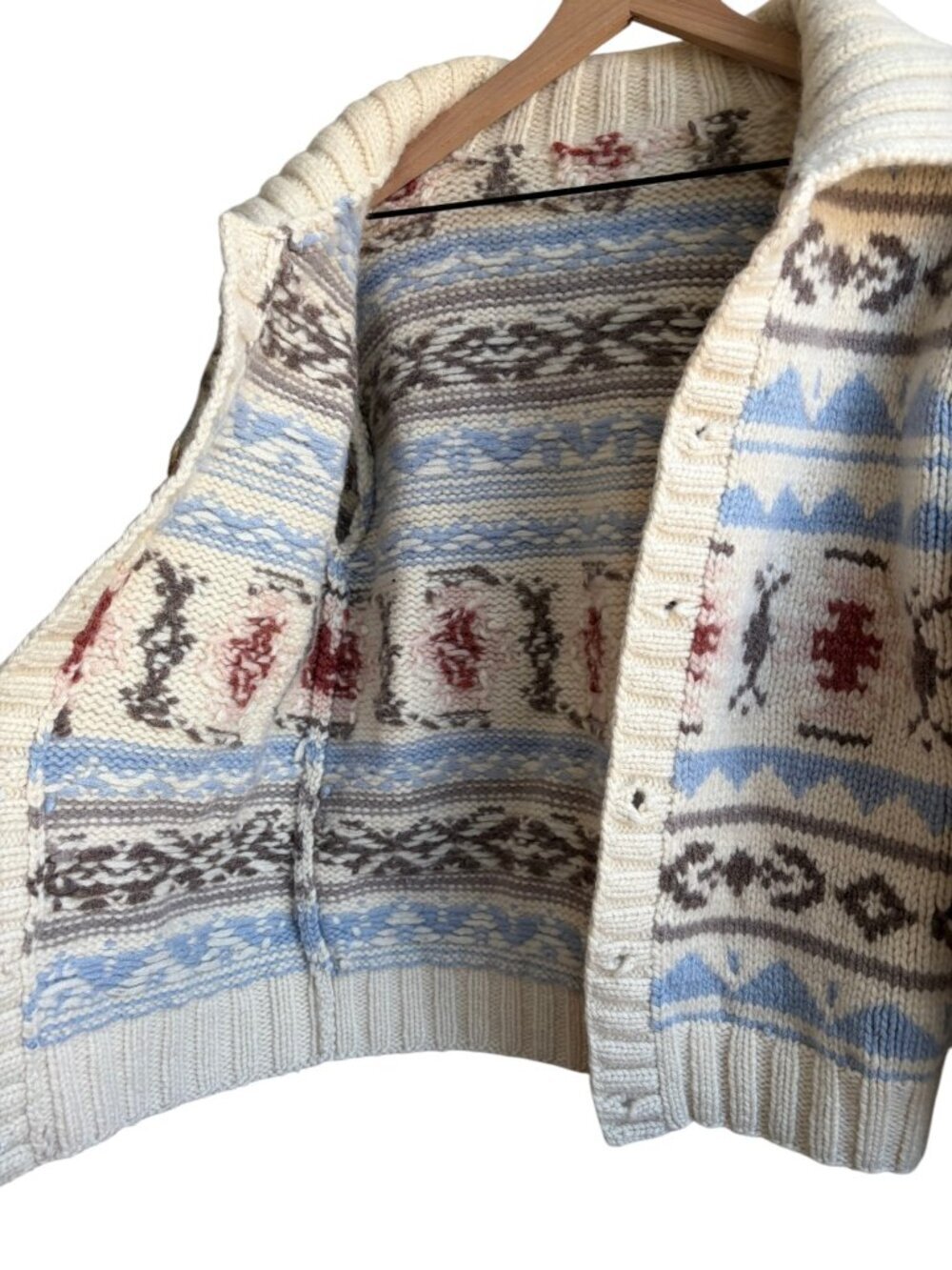 Vintage Hand Made Chunky Heavy Wool Cardigan Sweater Nordic Collared - Picture 2 of 4
